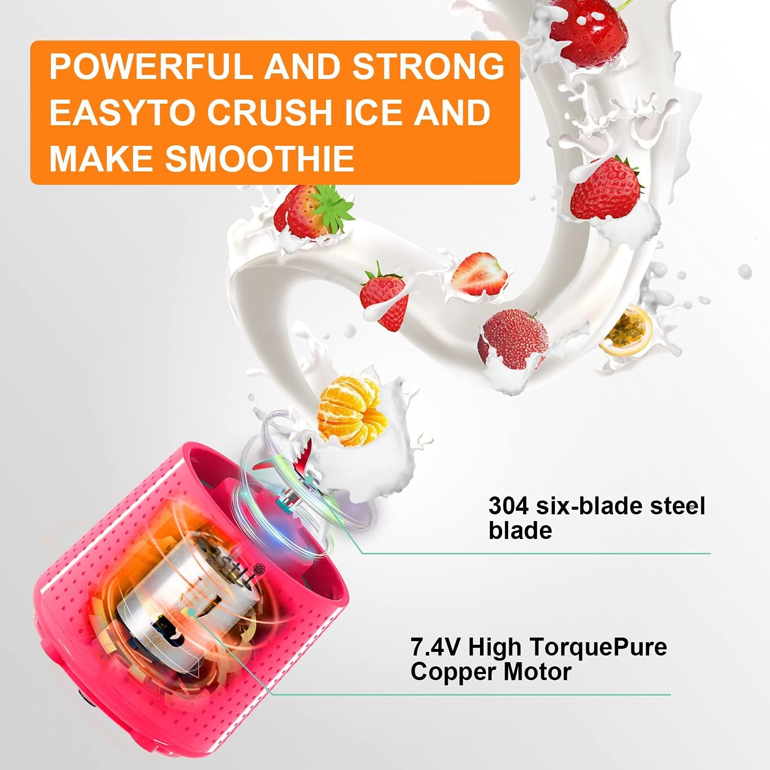 Personal Blender, Portable Juice on the Go Blender for Shakes and Smoothies, USB-C Rechargeable, Cordless (Pink)