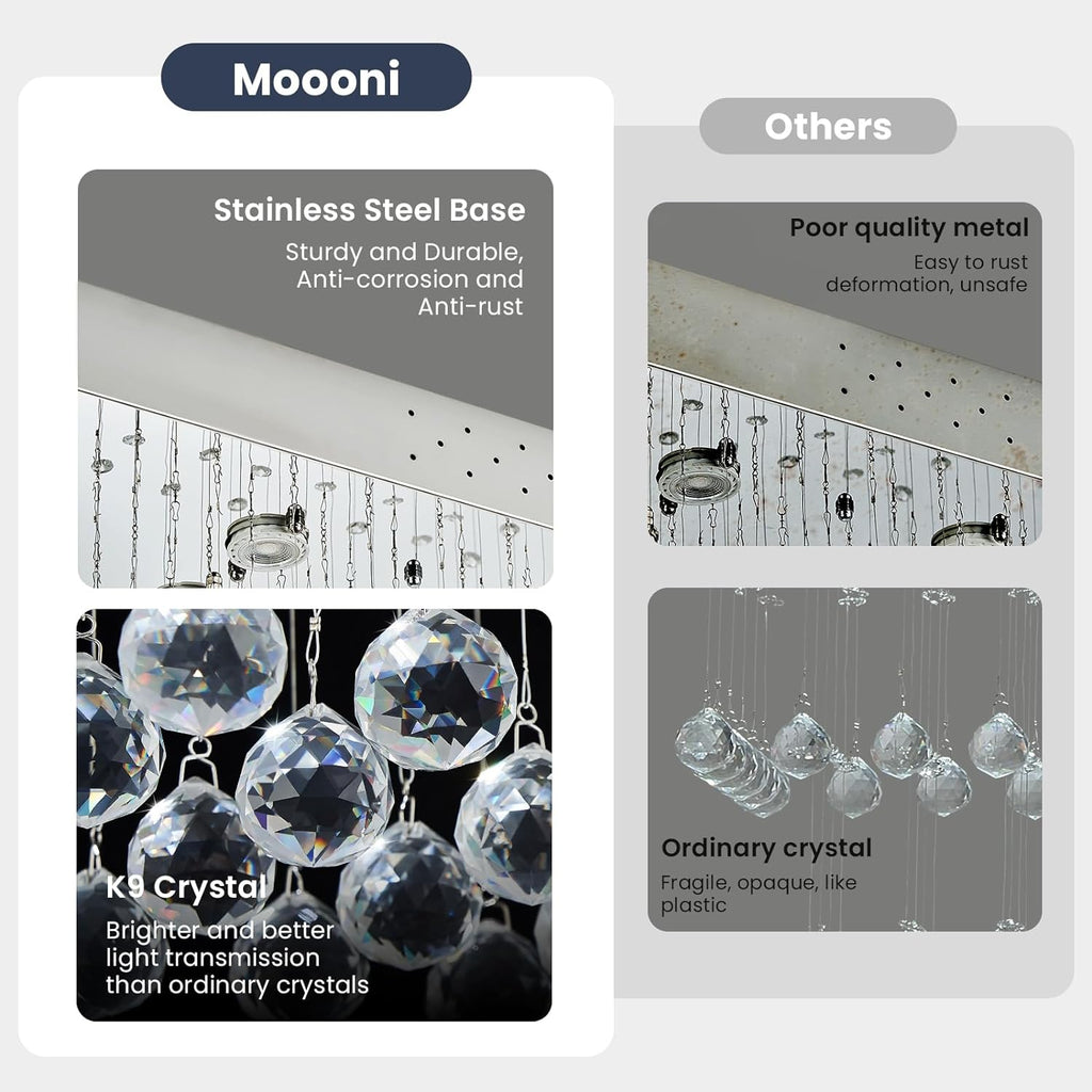 Raindrop Crystal Chandelier Modern Rectangular Raindrop Ceiling Lighting Fixture 10 Lights Rectangle Foyer Crystal Chandeliers Pendant LED Light for Dining Room L40 X W 12" X H 35.5"