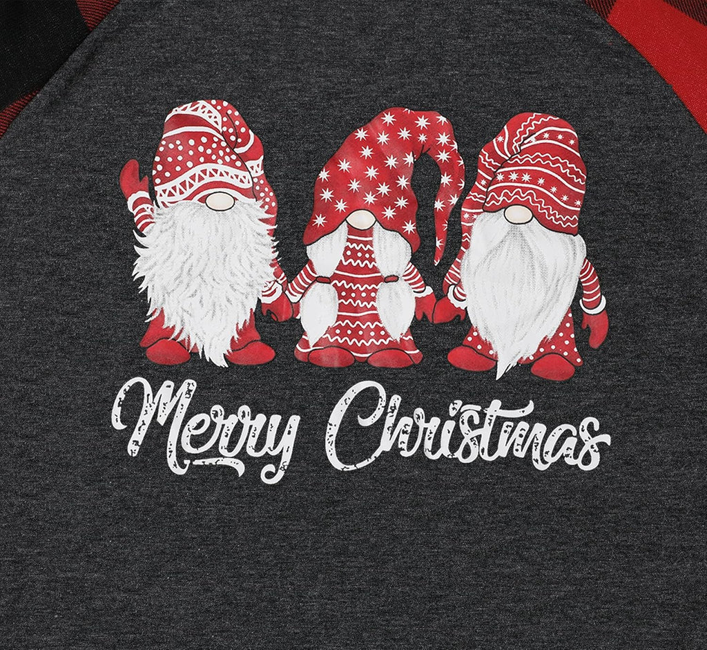 Plus Size Merry Christmas Baseball T-Shirt Women 3/4 Sleeve Holiday Splicing Tee Tops