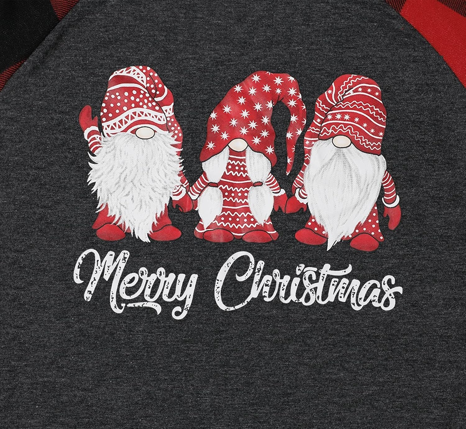 Plus Size Merry Christmas Baseball T-Shirt Women 3/4 Sleeve Holiday Splicing Tee Tops