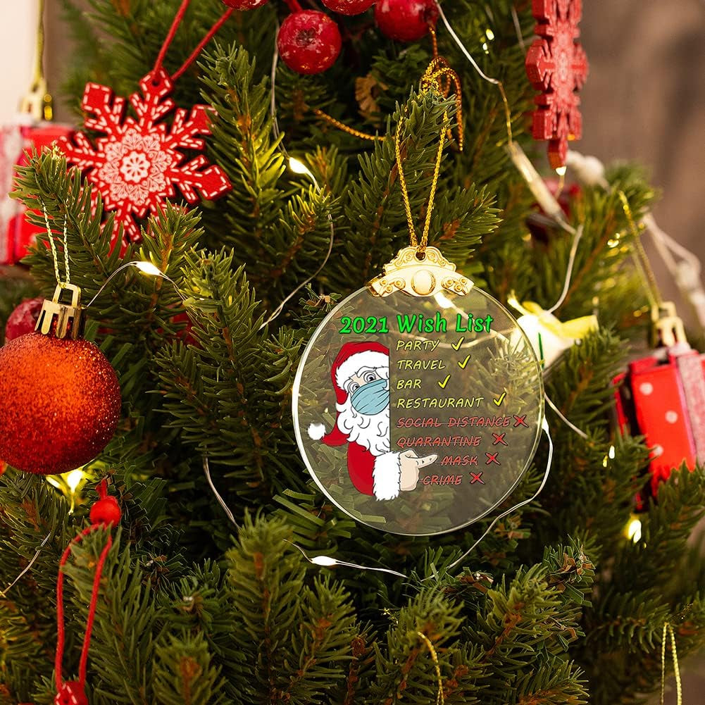 Christmas Ornaments 2021 Wish List Christmas Tree Crystal Glass Pendant Present Keepsake Ceremony for Family Friends Christmas Novelty Souvenir