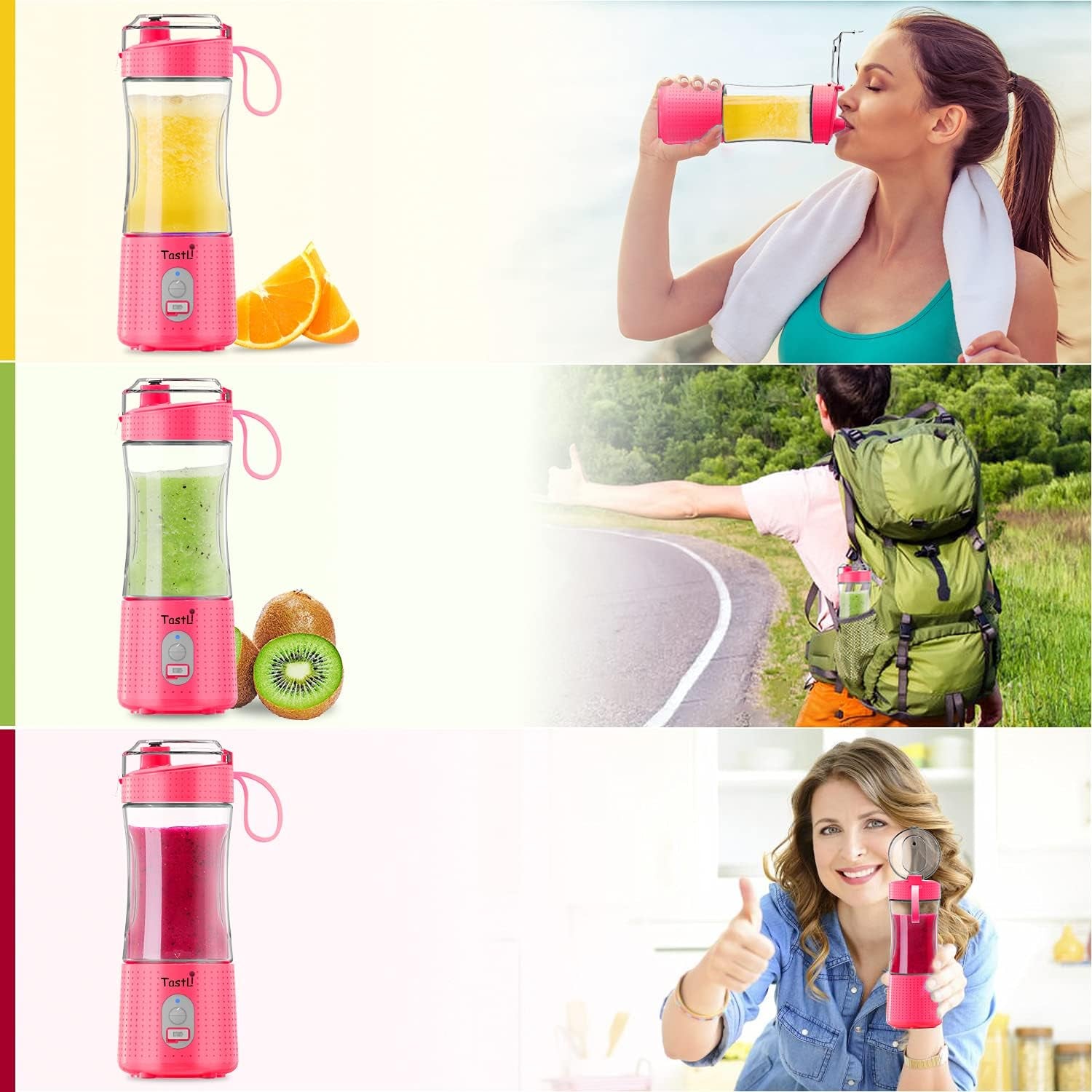 Personal Blender, Portable Juice on the Go Blender for Shakes and Smoothies, USB-C Rechargeable, Cordless (Pink)