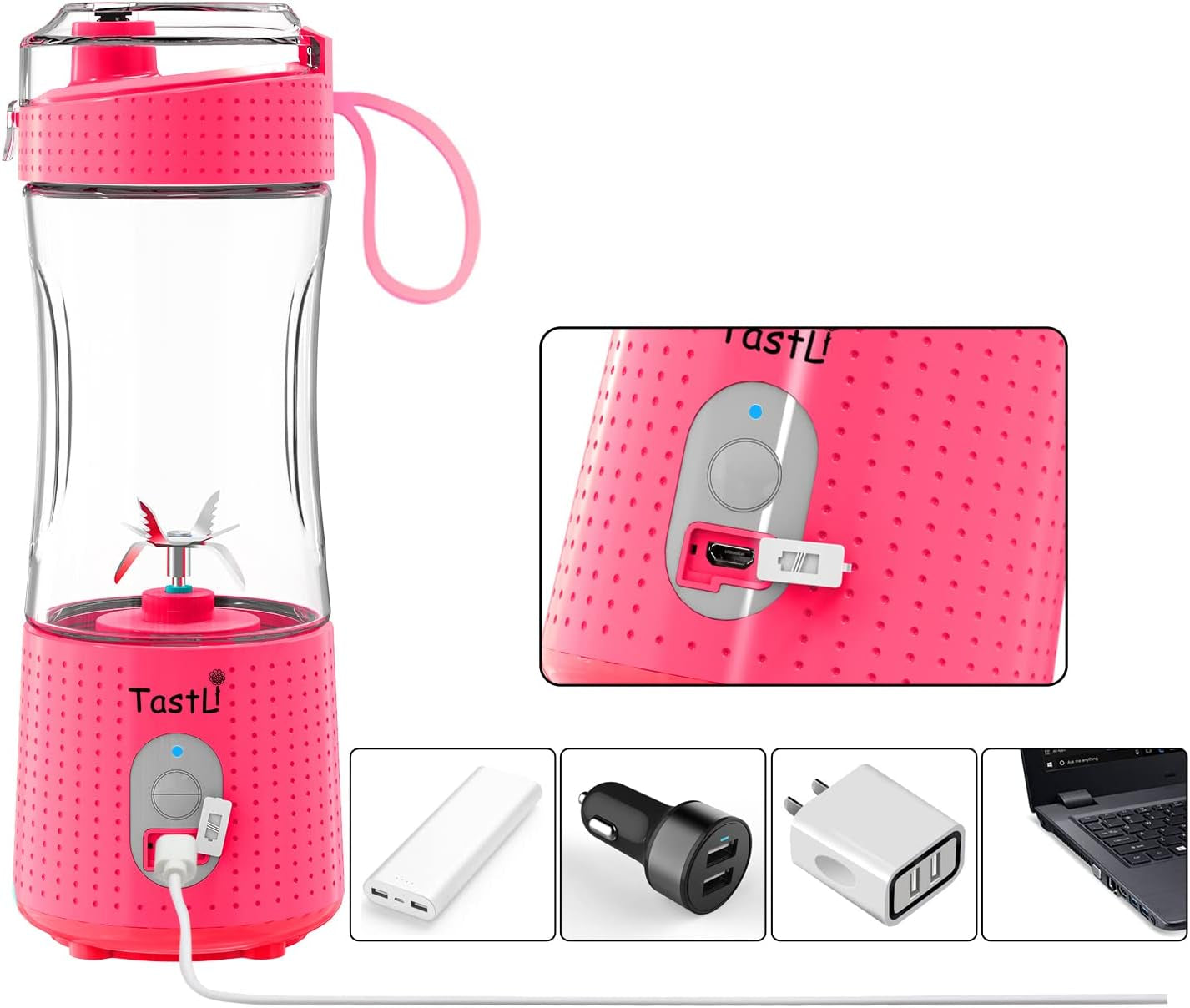 Personal Blender, Portable Juice on the Go Blender for Shakes and Smoothies, USB-C Rechargeable, Cordless (Pink)